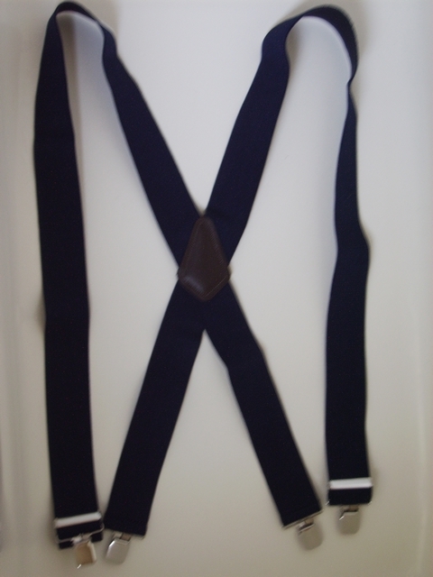 2" wide x 66" long. "X" Style with GENUINE LEATHER BACK PATCH  Suspenders to fit People 7'2" to 7'11" tall. All Straps are stretchable Cotton/Polyester Hand Washable-Hang to Dry Material with 4 Strong 1" x 1"  Stainless Steel Grips and 2 Stainless Steel Length Adjusters in the Front.      X-PA420N66-D2B